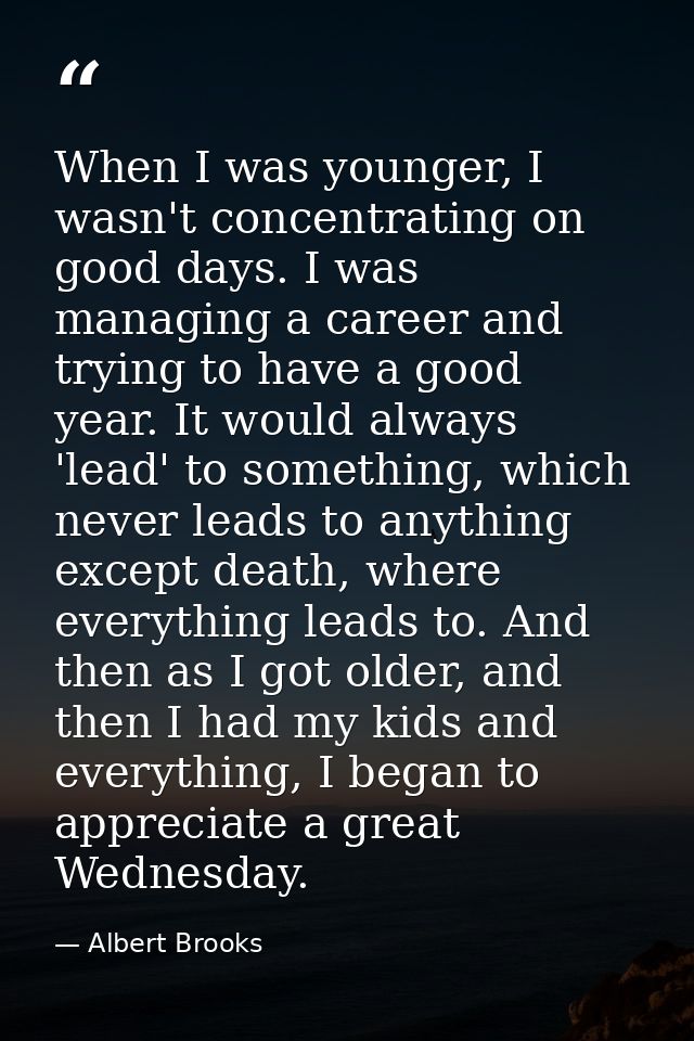 When I was younger, I wasn't concentrating on good days. I was managing a career and trying to have a good year. It woul — Albert Brooks