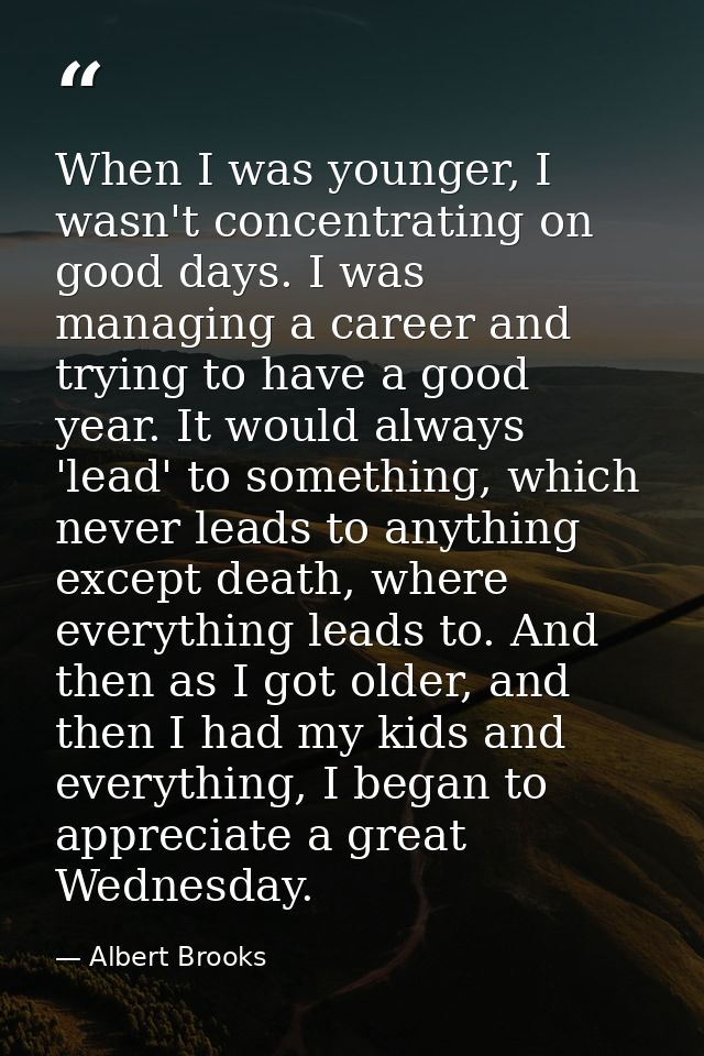 When I was younger, I wasn't concentrating on good days. I was managing a career and trying to have a good year. It woul — Albert Brooks