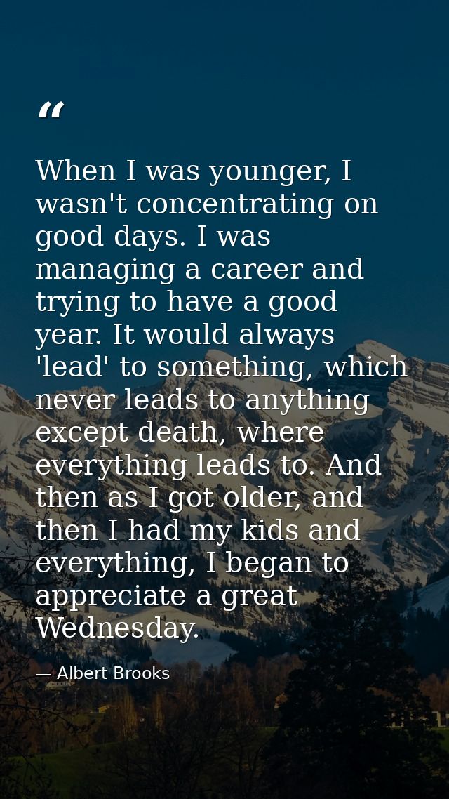 When I was younger, I wasn't concentrating on good days. I was managing a career and trying to have a good year. It woul — Albert Brooks