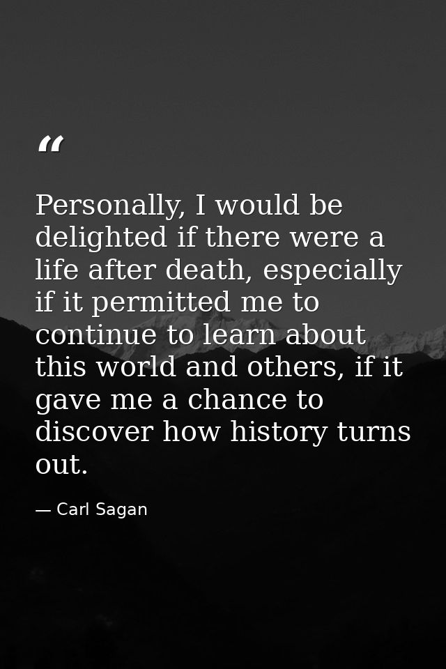 Personally, I would be delighted if there were a life after death, especially if it permitted me to continue to learn ab — Carl Sagan