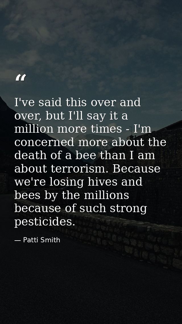 I've said this over and over, but I'll say it a million more times - I'm concerned more about the death of a bee than I  — Patti Smith