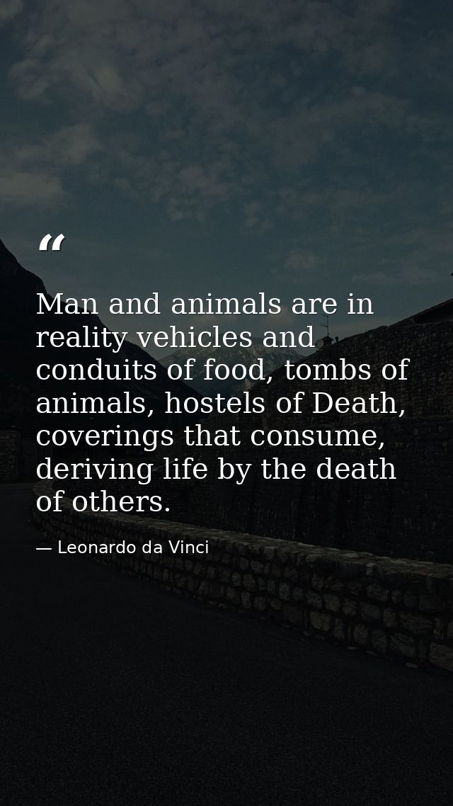 Man and animals are in reality vehicles and conduits of food, tombs of animals, hostels of Death, coverings that consume — Leonardo da Vinci