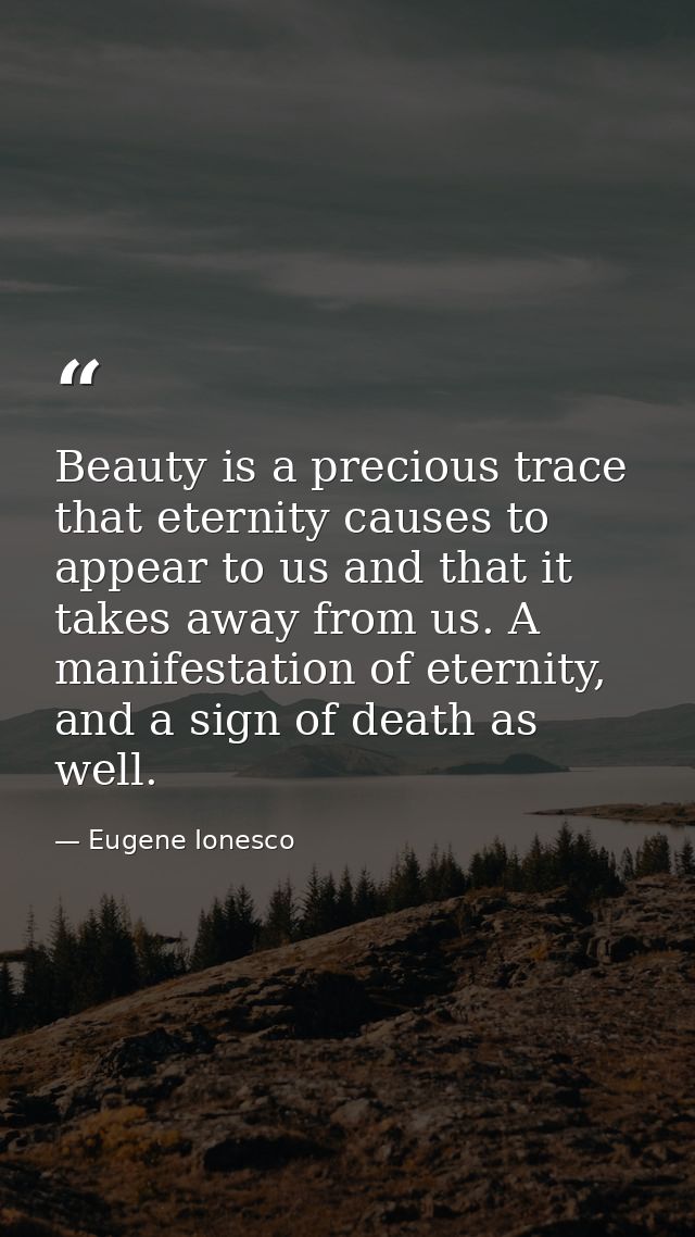 Beauty is a precious trace that eternity causes to appear to us and that it takes away from us. A manifestation of etern — Eugene Ionesco