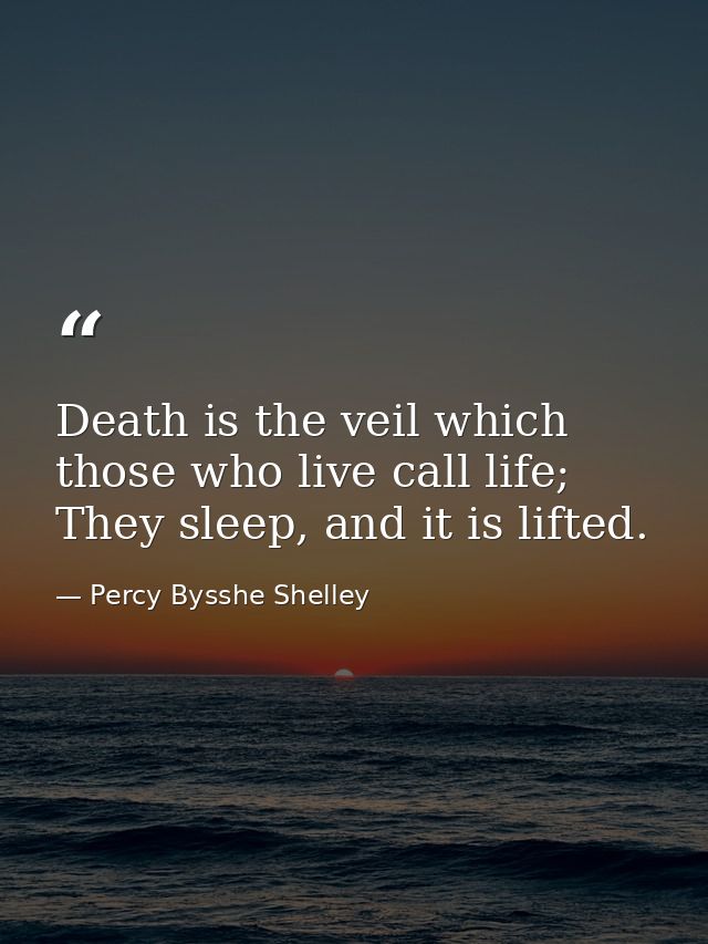 Death is the veil which those who live call life; They sleep, and it is lifted. — Percy Bysshe Shelley
