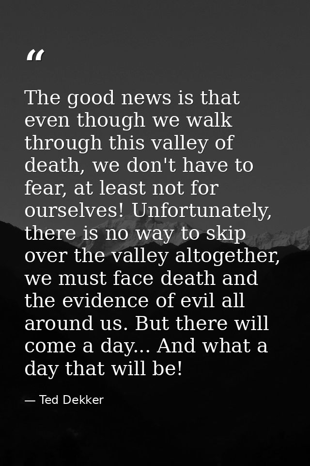 The good news is that even though we walk through this valley of death, we don't have to fear, at least not for ourselve — Ted Dekker