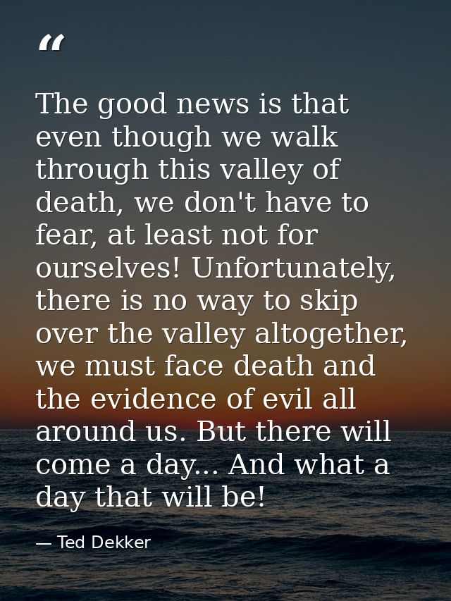 The good news is that even though we walk through this valley of death, we don't have to fear, at least not for ourselve — Ted Dekker