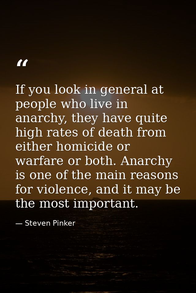 If you look in general at people who live in anarchy, they have quite high rates of death from either homicide or warfar — Steven Pinker