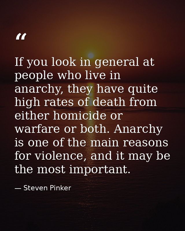 If you look in general at people who live in anarchy, they have quite high rates of death from either homicide or warfar — Steven Pinker