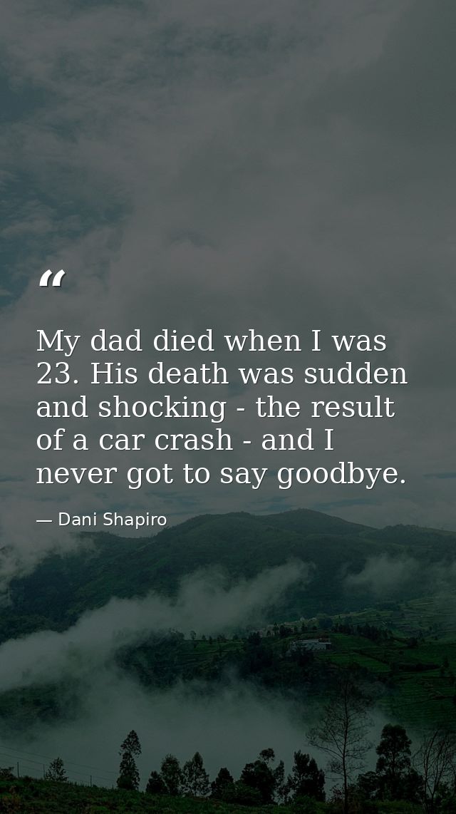 My dad died when I was 23. His death was sudden and shocking - the result of a car crash - and I never got to say goodby — Dani Shapiro