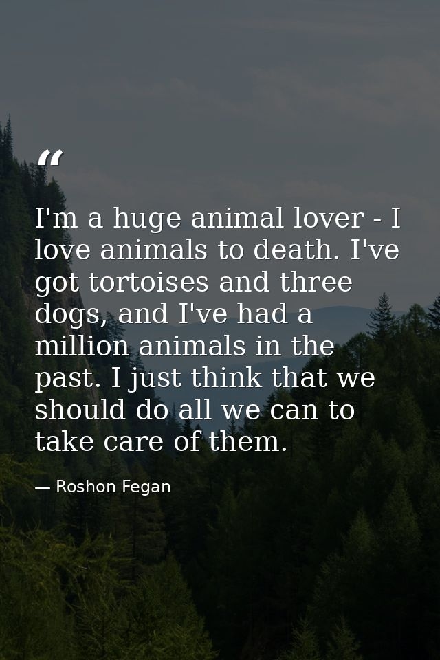 I'm a huge animal lover - I love animals to death. I've got tortoises and three dogs, and I've had a million animals in  — Roshon Fegan