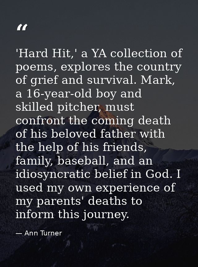 'Hard Hit,' a YA collection of poems, explores the country of grief and survival. Mark, a 16-year-old boy and skilled pi — Ann Turner