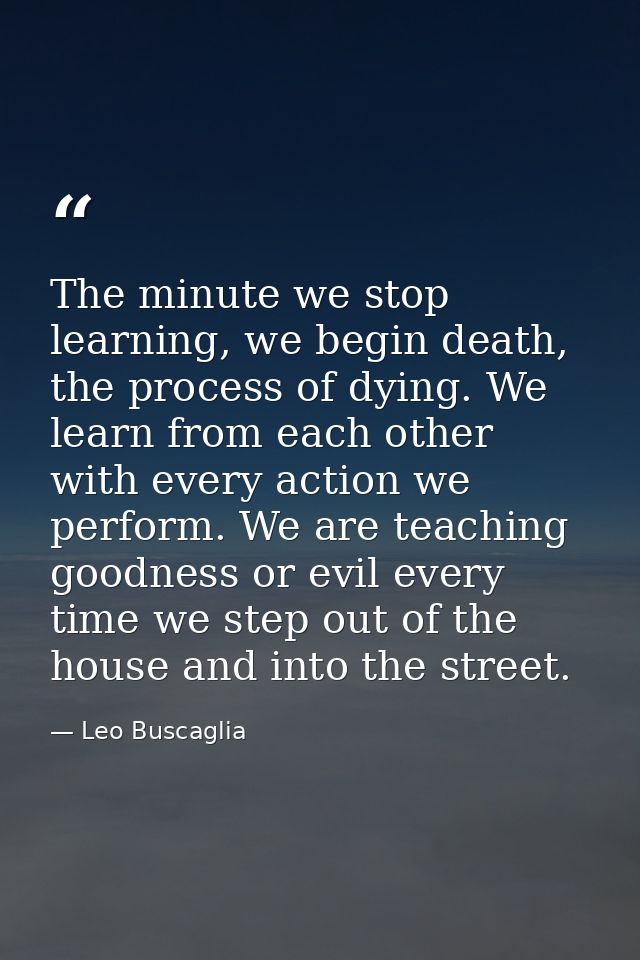 The minute we stop learning, we begin death, the process of dying. We learn from each other with every action we perform — Leo Buscaglia