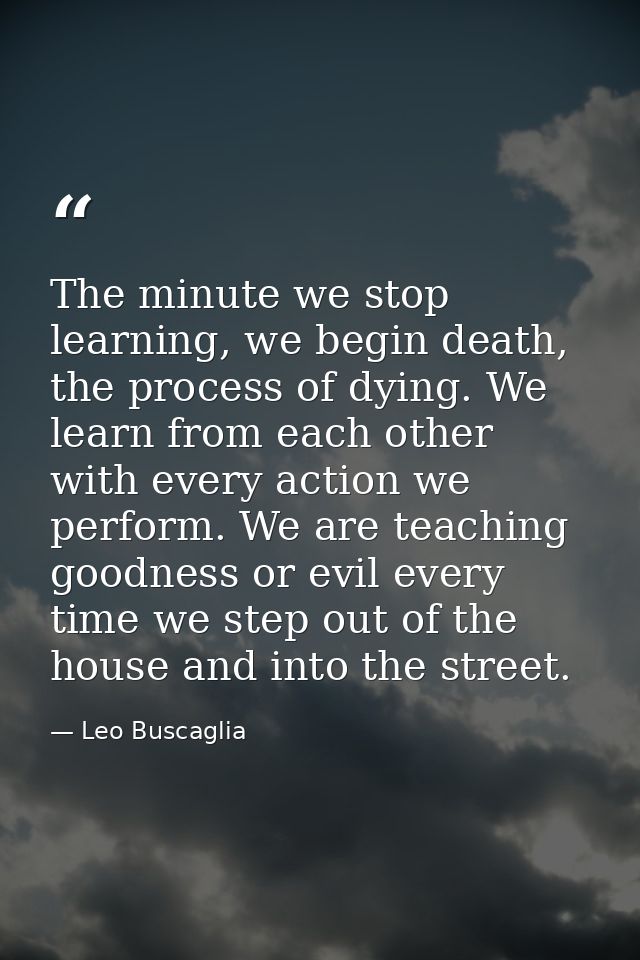 The minute we stop learning, we begin death, the process of dying. We learn from each other with every action we perform — Leo Buscaglia