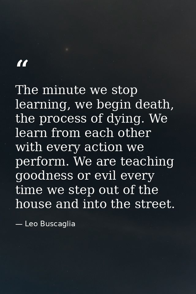 The minute we stop learning, we begin death, the process of dying. We learn from each other with every action we perform — Leo Buscaglia