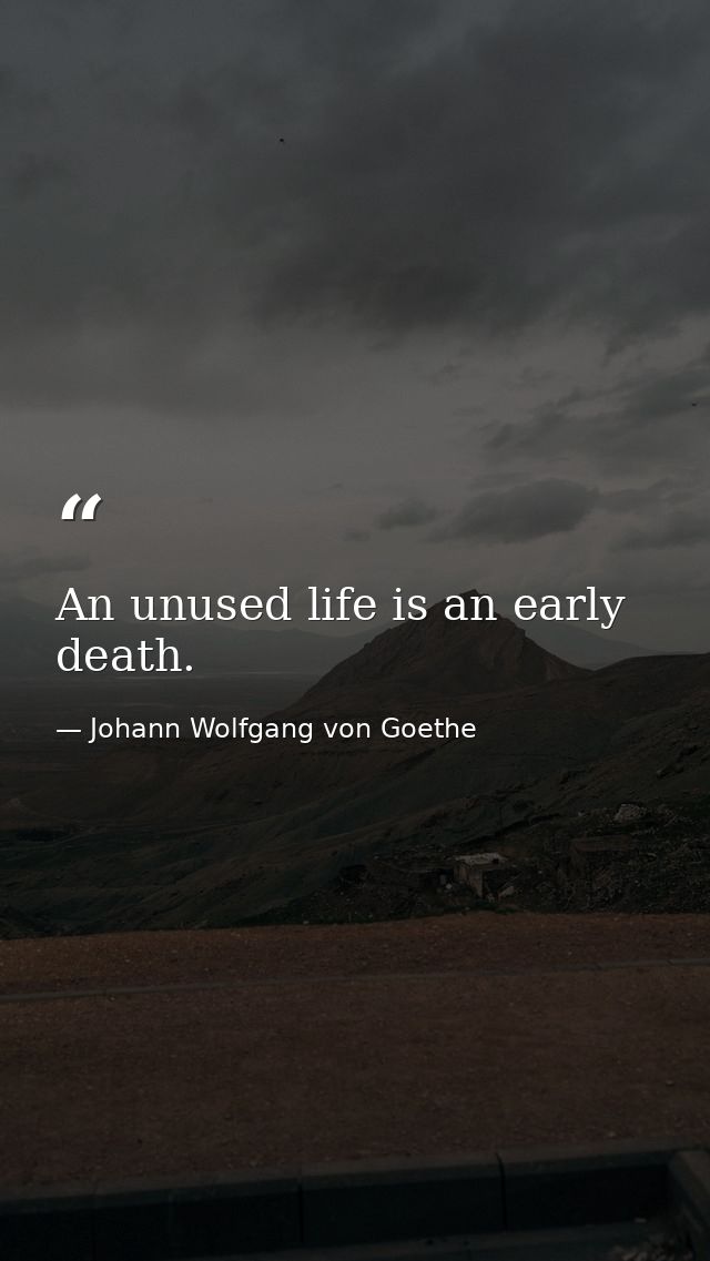 An unused life is an early death. — Johann Wolfgang von Goethe