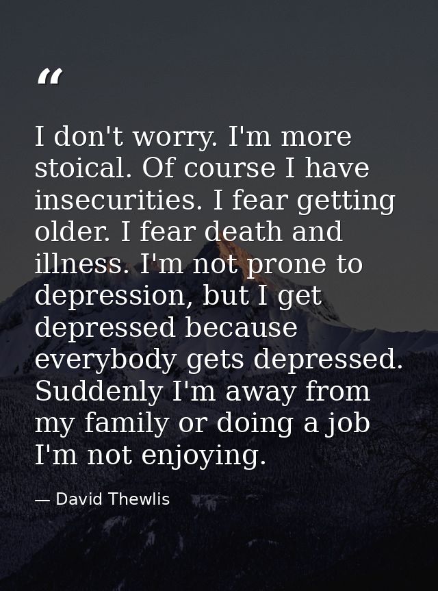 I don't worry. I'm more stoical. Of course I have insecurities. I fear getting older. I fear death and illness. I'm not  — David Thewlis