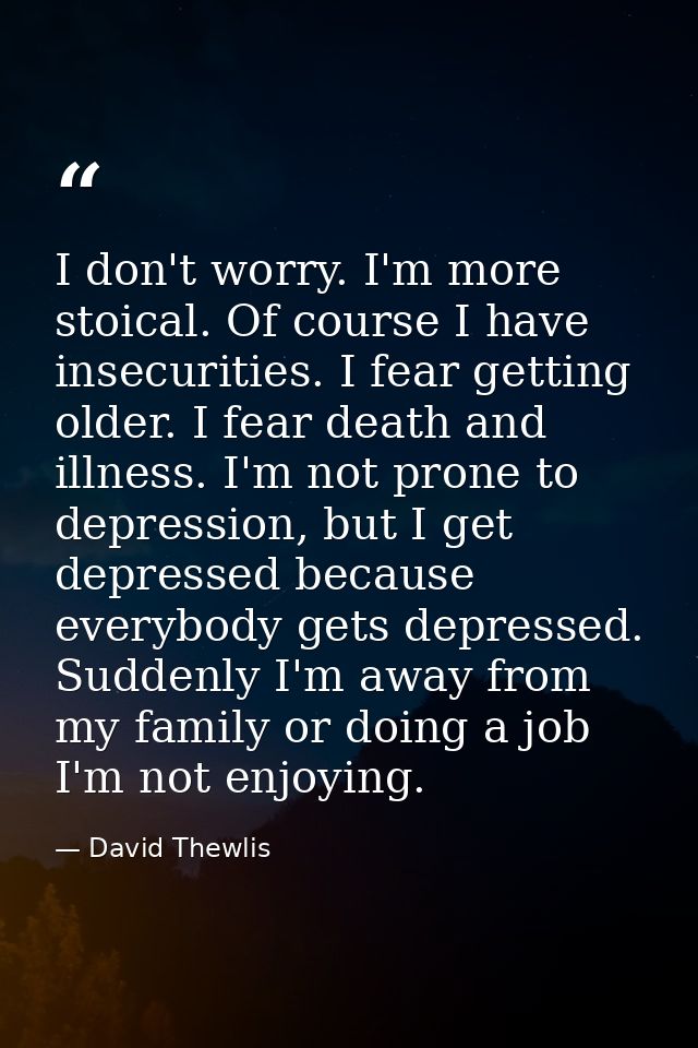 I don't worry. I'm more stoical. Of course I have insecurities. I fear getting older. I fear death and illness. I'm not  — David Thewlis