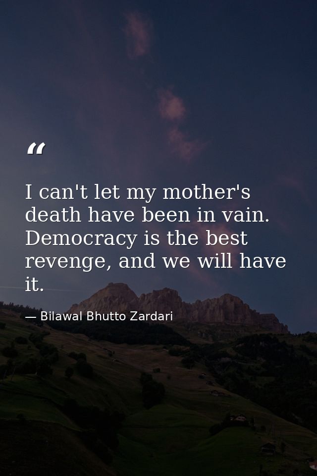 I can't let my mother's death have been in vain. Democracy is the best revenge, and we will have it. — Bilawal Bhutto Zardari