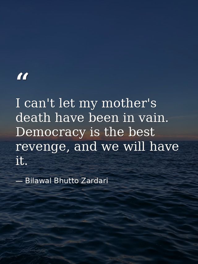I can't let my mother's death have been in vain. Democracy is the best revenge, and we will have it. — Bilawal Bhutto Zardari