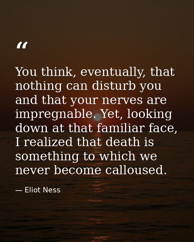 You think, eventually, that nothing can disturb you and that your nerves are impregnable. Yet, looking down at that fami — Eliot Ness