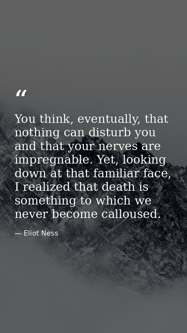 You think, eventually, that nothing can disturb you and that your nerves are impregnable. Yet, looking down at that fami — Eliot Ness