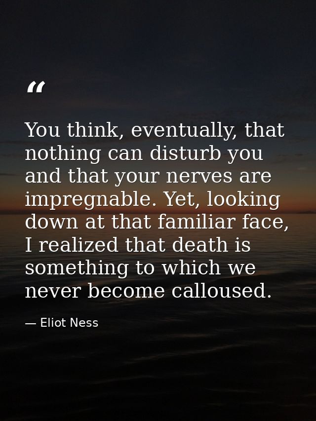 You think, eventually, that nothing can disturb you and that your nerves are impregnable. Yet, looking down at that fami — Eliot Ness