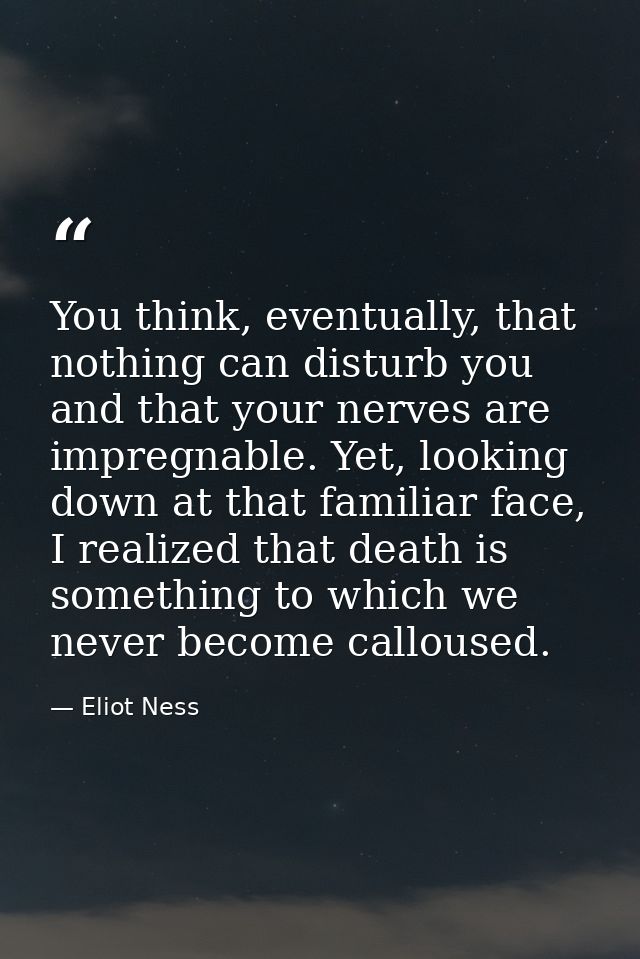 You think, eventually, that nothing can disturb you and that your nerves are impregnable. Yet, looking down at that fami — Eliot Ness