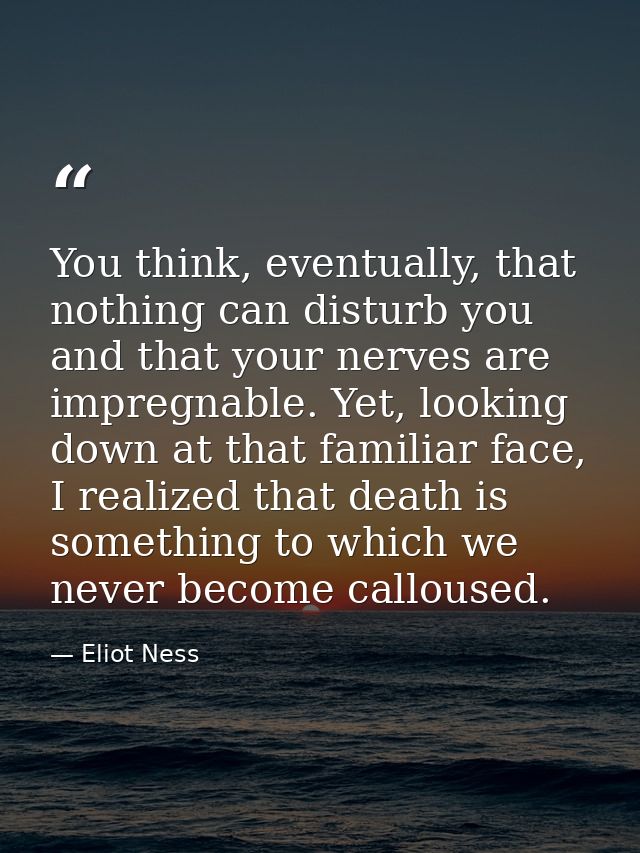 You think, eventually, that nothing can disturb you and that your nerves are impregnable. Yet, looking down at that fami — Eliot Ness