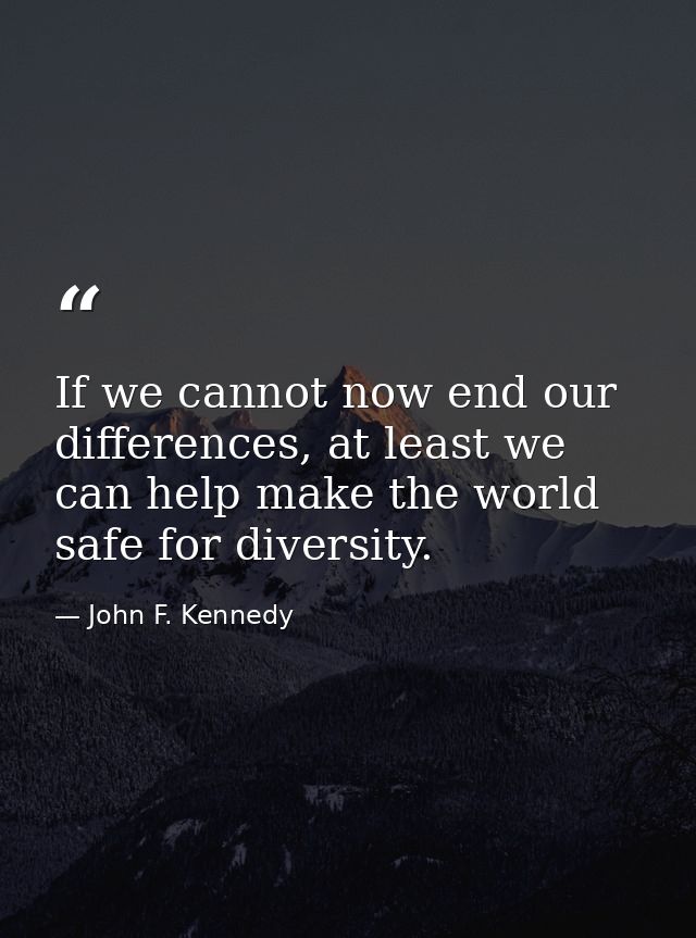 If we cannot now end our differences, at least we can help make the world safe for diversity. — John F. Kennedy