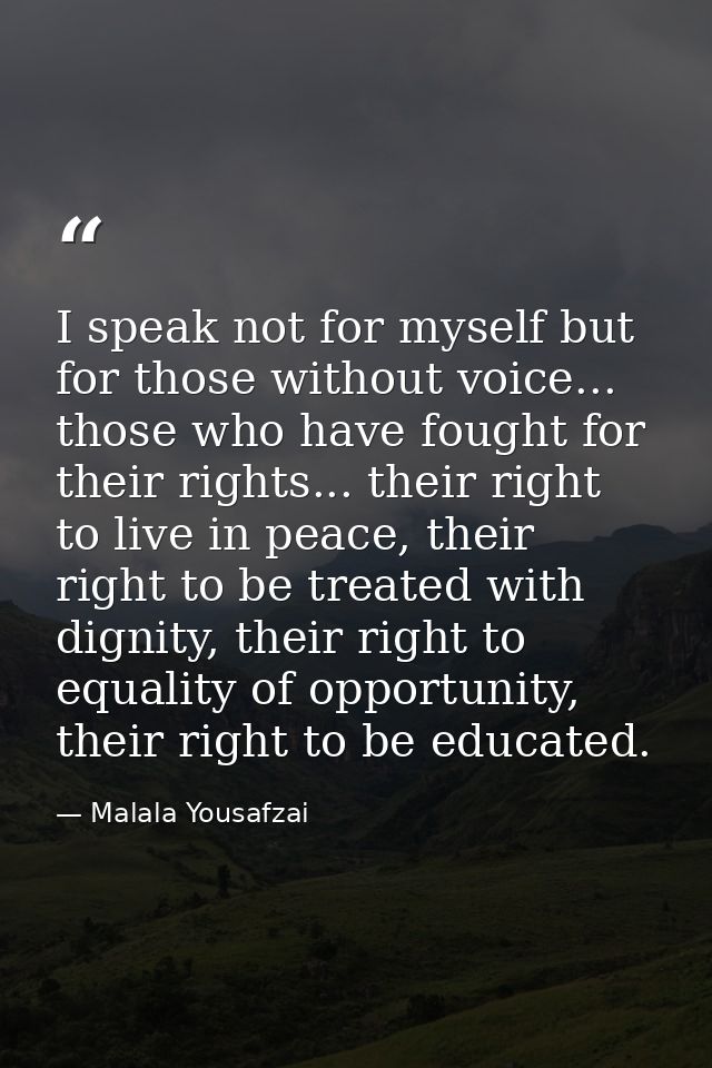 I speak not for myself but for those without voice... those who have fought for their rights... their right to live in p — Malala Yousafzai