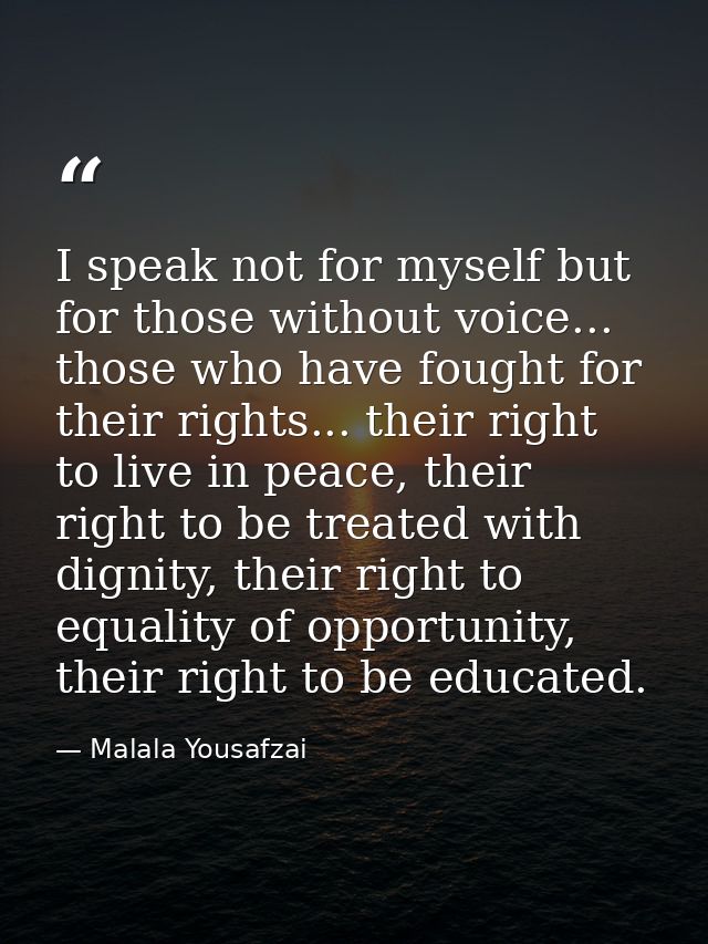 I speak not for myself but for those without voice... those who have fought for their rights... their right to live in p — Malala Yousafzai