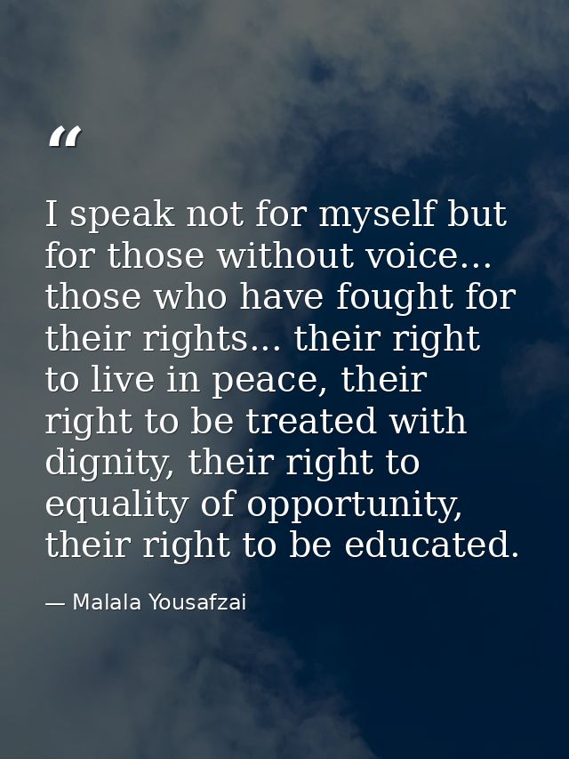 I speak not for myself but for those without voice... those who have fought for their rights... their right to live in p — Malala Yousafzai
