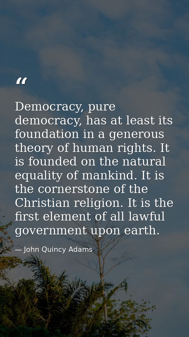 Democracy, pure democracy, has at least its foundation in a generous theory of human rights. It is founded on the natura — John Quincy Adams