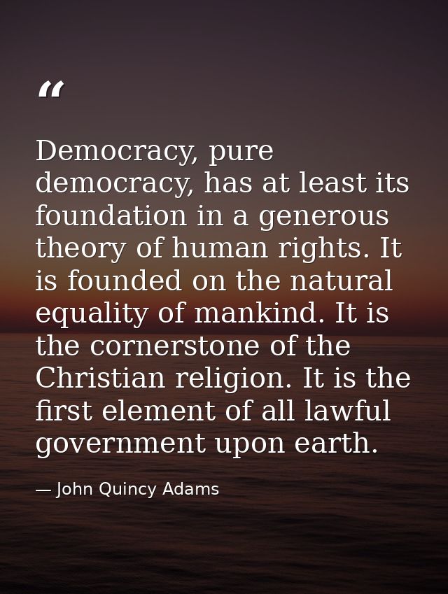 Democracy, pure democracy, has at least its foundation in a generous theory of human rights. It is founded on the natura — John Quincy Adams