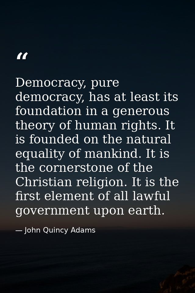 Democracy, pure democracy, has at least its foundation in a generous theory of human rights. It is founded on the natura — John Quincy Adams