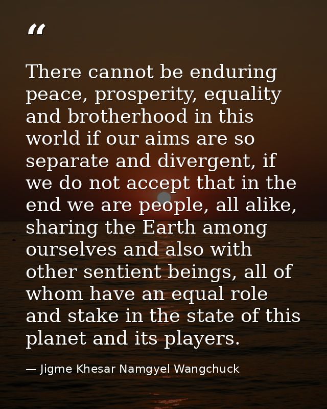There cannot be enduring peace, prosperity, equality and brotherhood in this world if our aims are so separate and diver — Jigme Khesar Namgyel Wangchuck