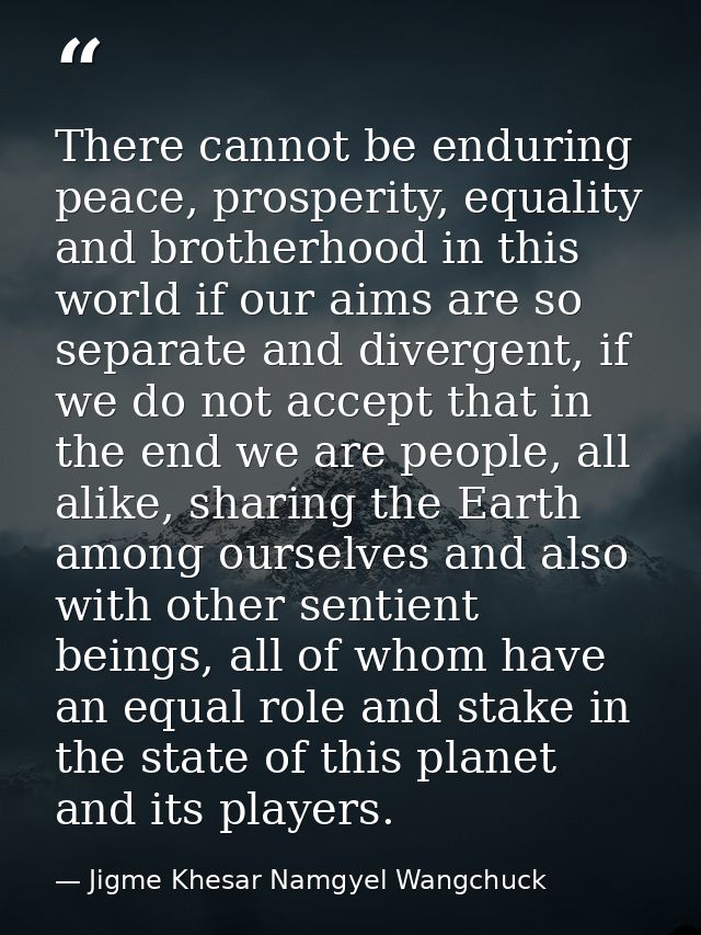 There cannot be enduring peace, prosperity, equality and brotherhood in this world if our aims are so separate and diver — Jigme Khesar Namgyel Wangchuck