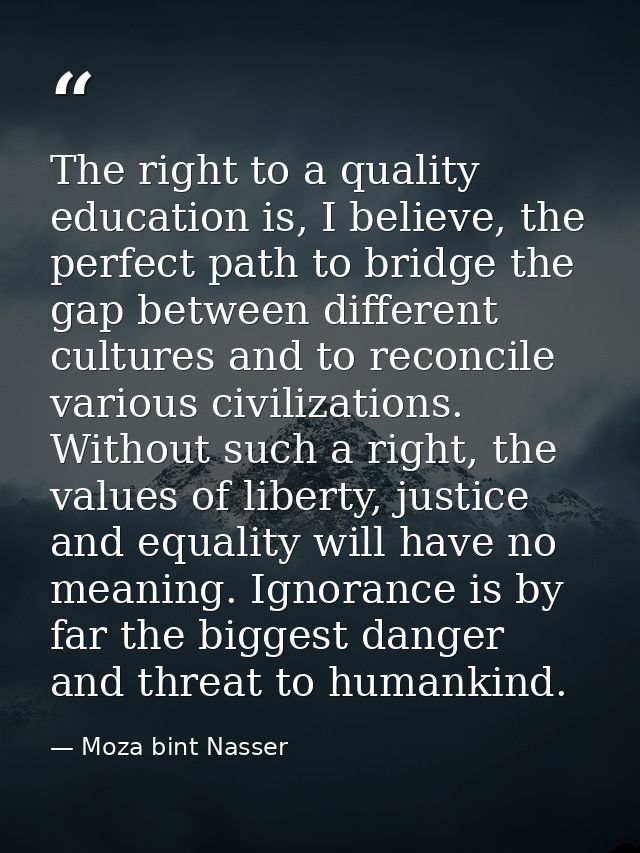 The right to a quality education is, I believe, the perfect path to bridge the gap between different cultures and to rec — Moza bint Nasser