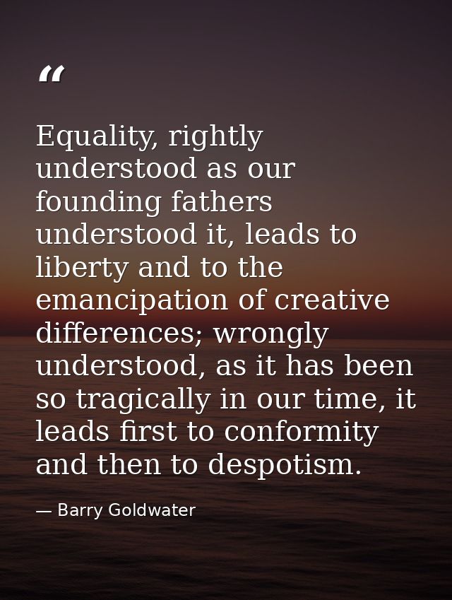 Equality, rightly understood as our founding fathers understood it, leads to liberty and to the emancipation of creative — Barry Goldwater