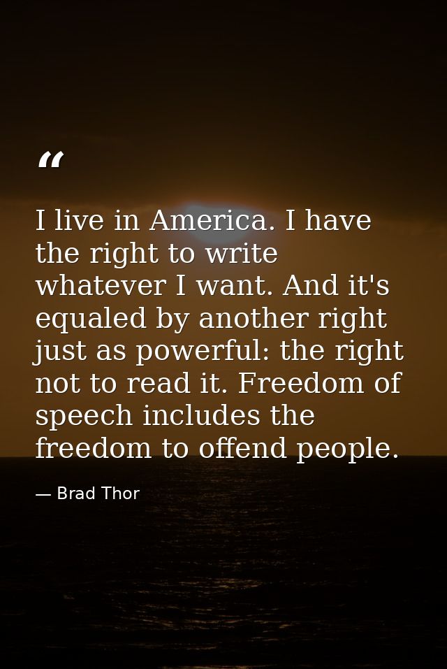 I live in America. I have the right to write whatever I want. And it's equaled by another right just as powerful: the ri — Brad Thor