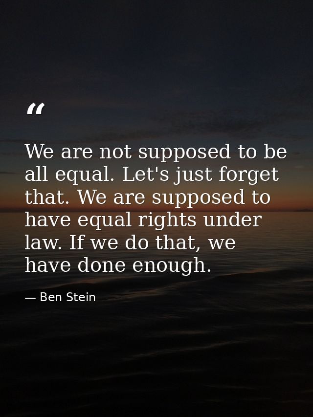 We are not supposed to be all equal. Let's just forget that. We are supposed to have equal rights under law. If we do th — Ben Stein
