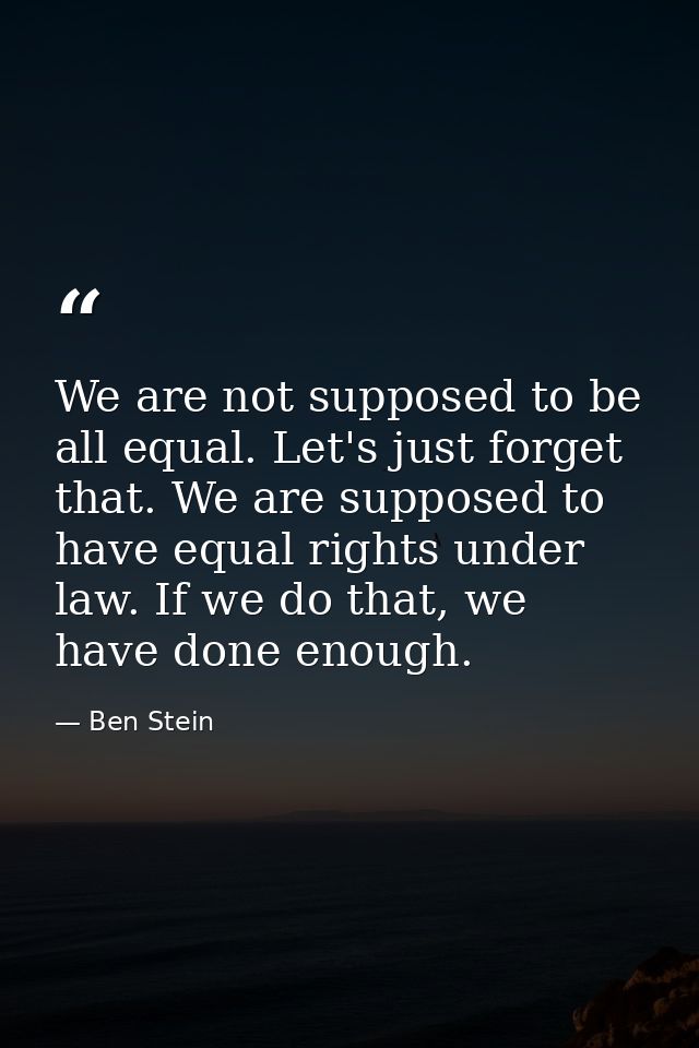 We are not supposed to be all equal. Let's just forget that. We are supposed to have equal rights under law. If we do th — Ben Stein