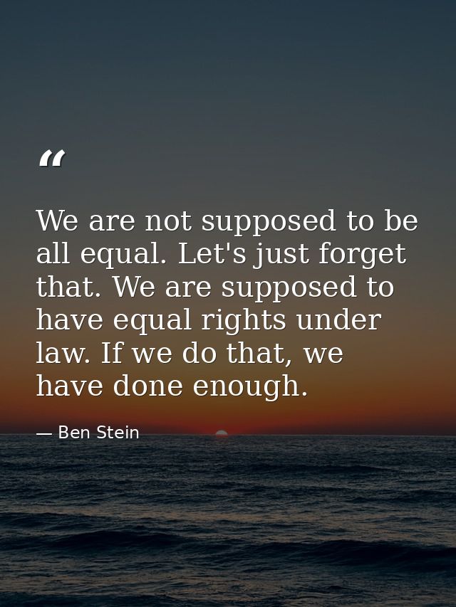 We are not supposed to be all equal. Let's just forget that. We are supposed to have equal rights under law. If we do th — Ben Stein