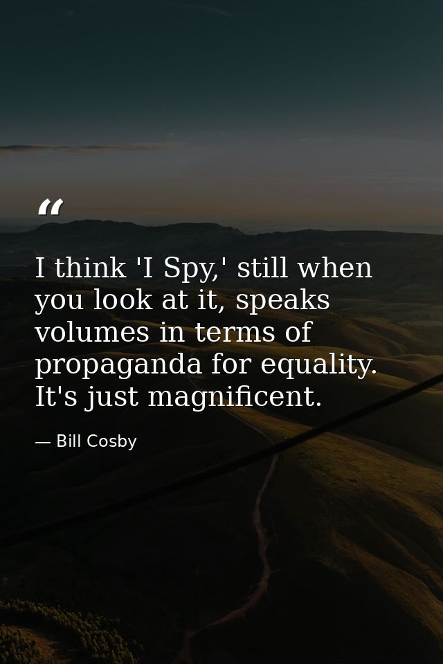 I think 'I Spy,' still when you look at it, speaks volumes in terms of propaganda for equality. It's just magnificent. — Bill Cosby