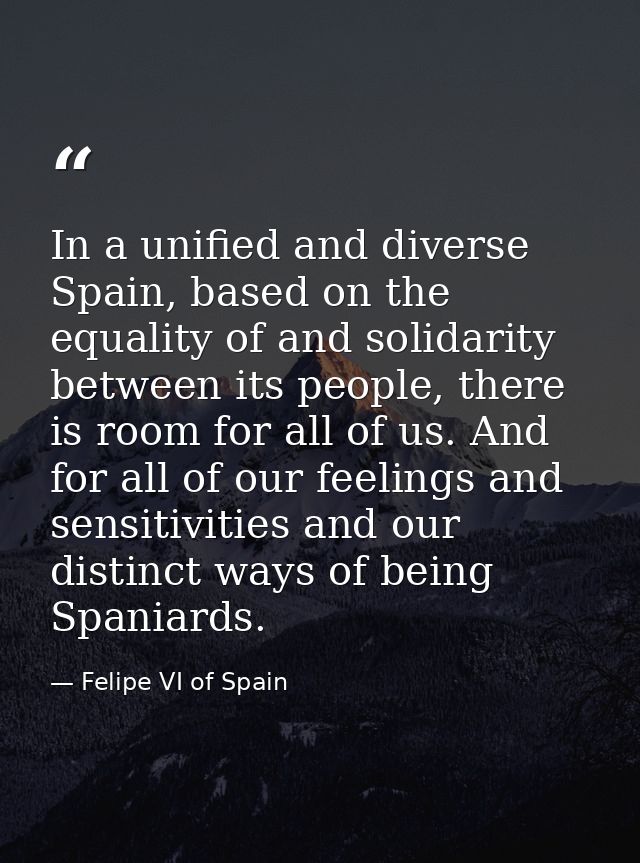 In a unified and diverse Spain, based on the equality of and solidarity between its people, there is room for all of us. — Felipe VI of Spain