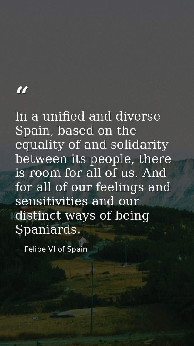 In a unified and diverse Spain, based on the equality of and solidarity between its people, there is room for all of us. — Felipe VI of Spain