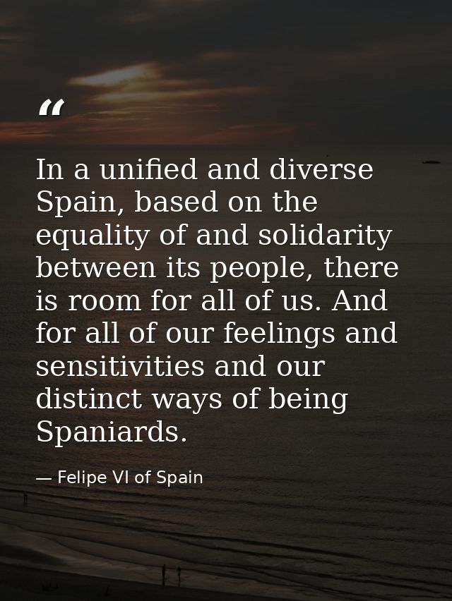 In a unified and diverse Spain, based on the equality of and solidarity between its people, there is room for all of us. — Felipe VI of Spain