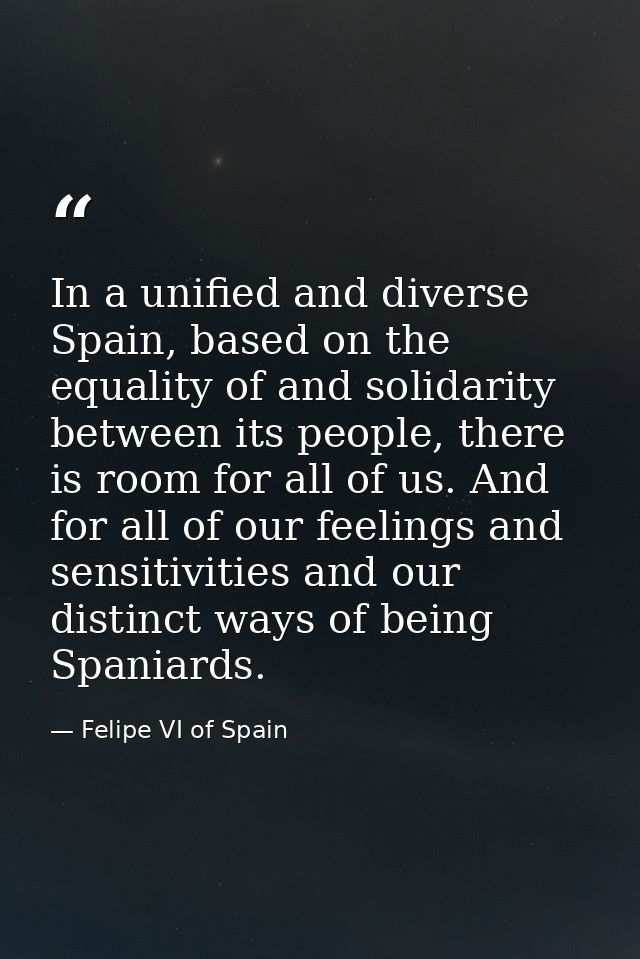 In a unified and diverse Spain, based on the equality of and solidarity between its people, there is room for all of us. — Felipe VI of Spain
