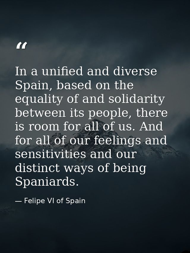 In a unified and diverse Spain, based on the equality of and solidarity between its people, there is room for all of us. — Felipe VI of Spain