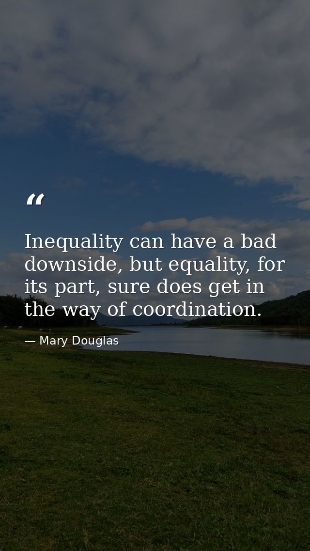 Inequality can have a bad downside, but equality, for its part, sure does get in the way of coordination. — Mary Douglas